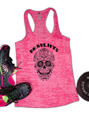 Deadlifts Mexican Candy Skull Burnout Racerback Tank