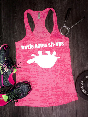 turtle hates situps workout tank, trex hates, t-rex hates, funny gym tank, women's workout tank, workout tank womens, yoga tank, fit