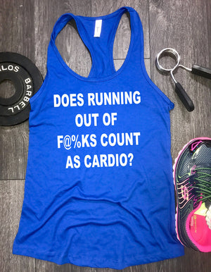 does running out of fucks count as cardio workout tank, fitness shop, yoga clothes, tank tops for women, fitness clothing, workout tank