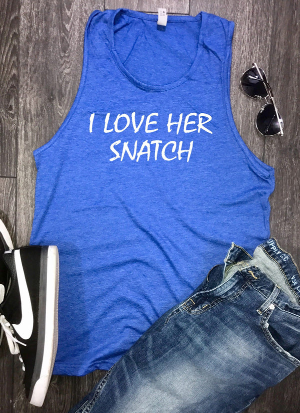 I love her snatch mens workout tank, funny workout tank, mens gym tank, mens workout t shirt, workout clothing, working tank top