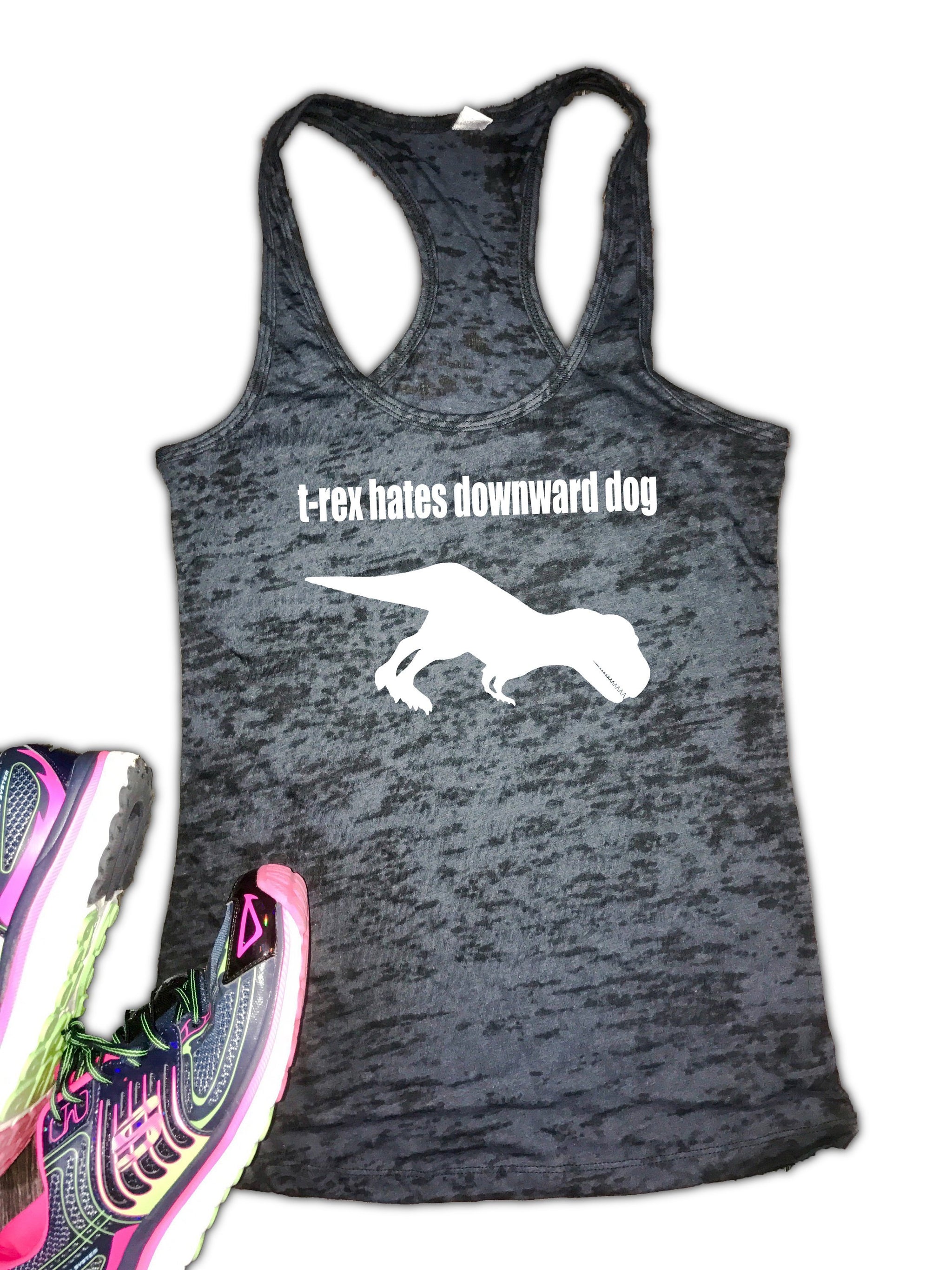 T-Rex Hates Downward Dog Burnout Yoga Tank - Funny Yoga Tank - Yoga Lo -  Living Limitless Clothing Co.