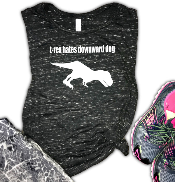 t-rex hates downward dog Yoga Women's Muscle Tank